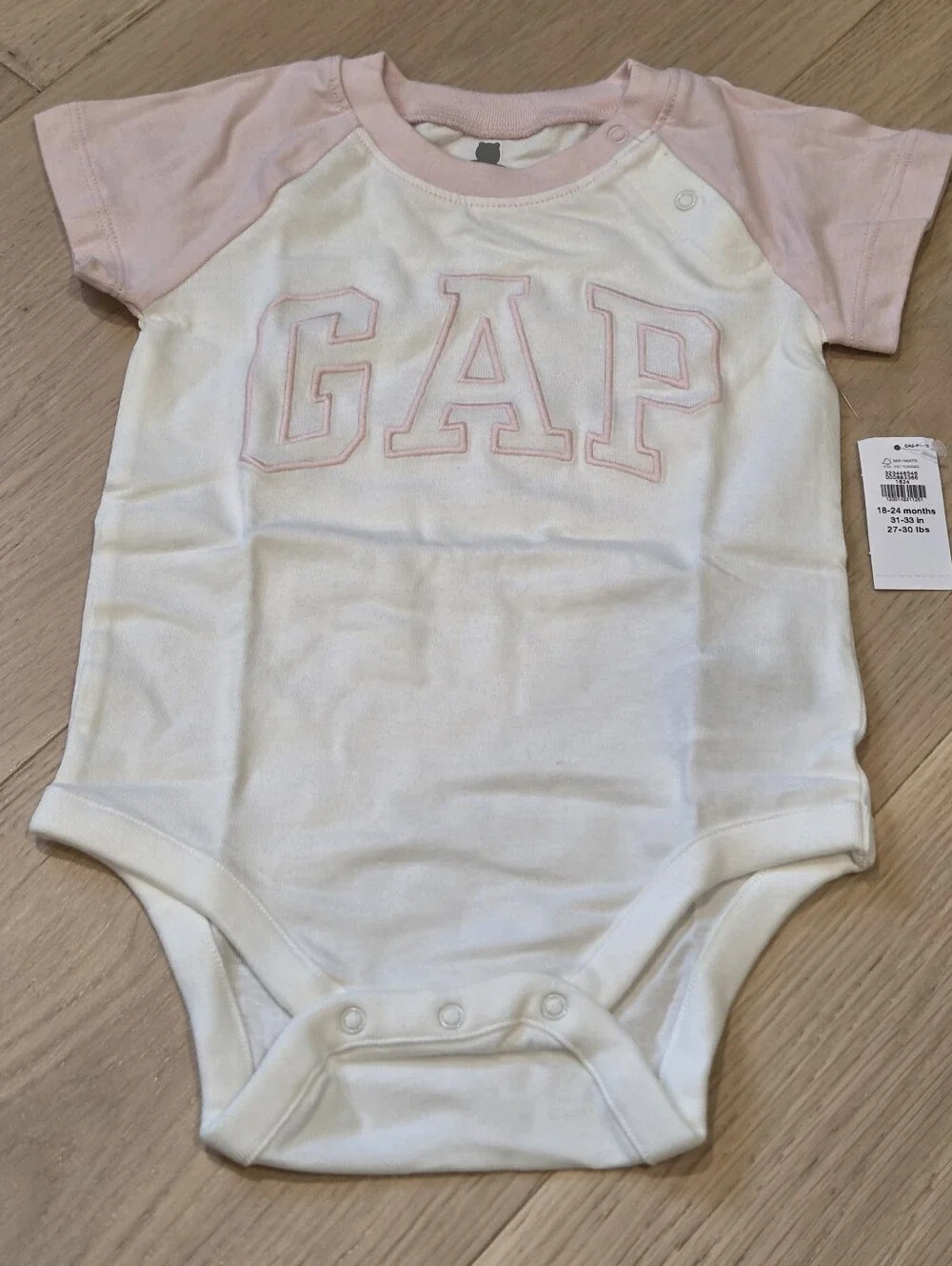 NWT Baby Gap Pink Arch Logo Raglan Bodysuit 18-24M